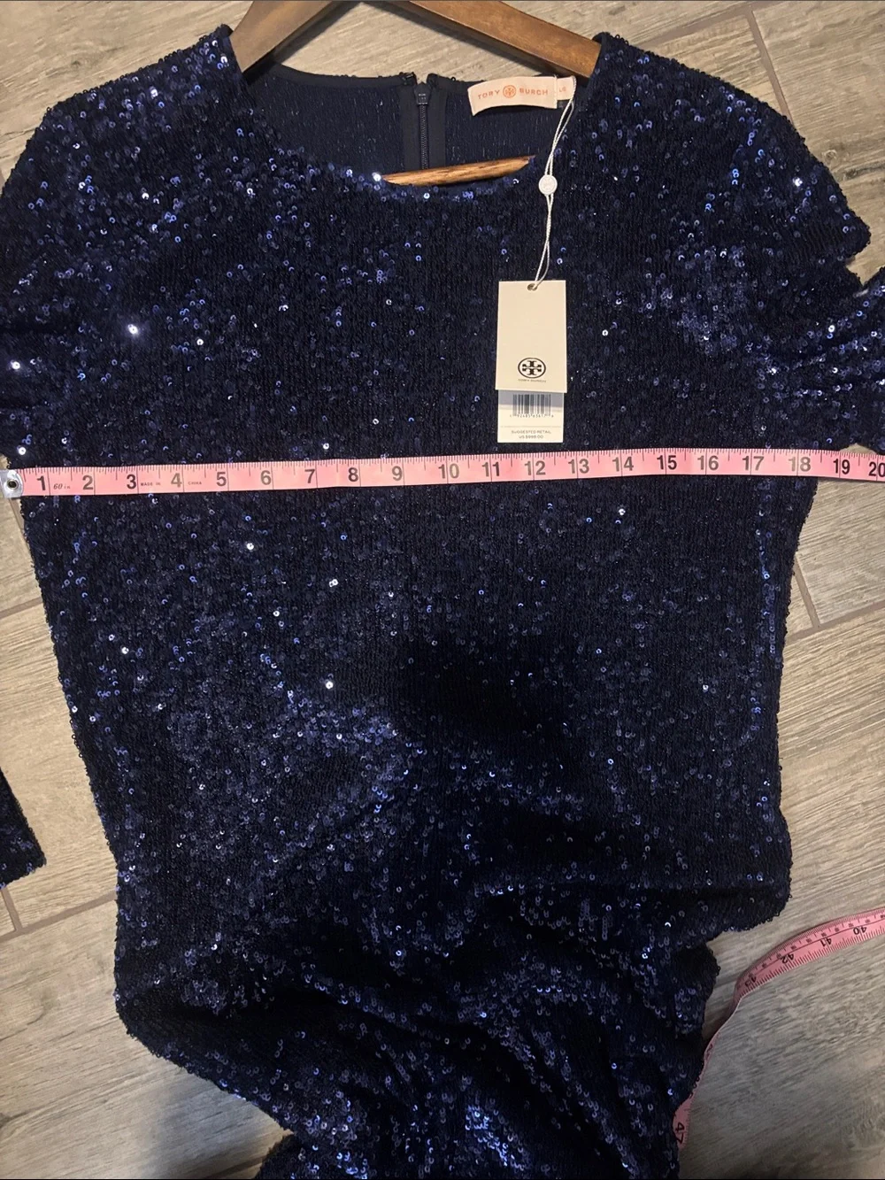 Tory Burch Navy Sequin Long-Sleeve Midi Dress